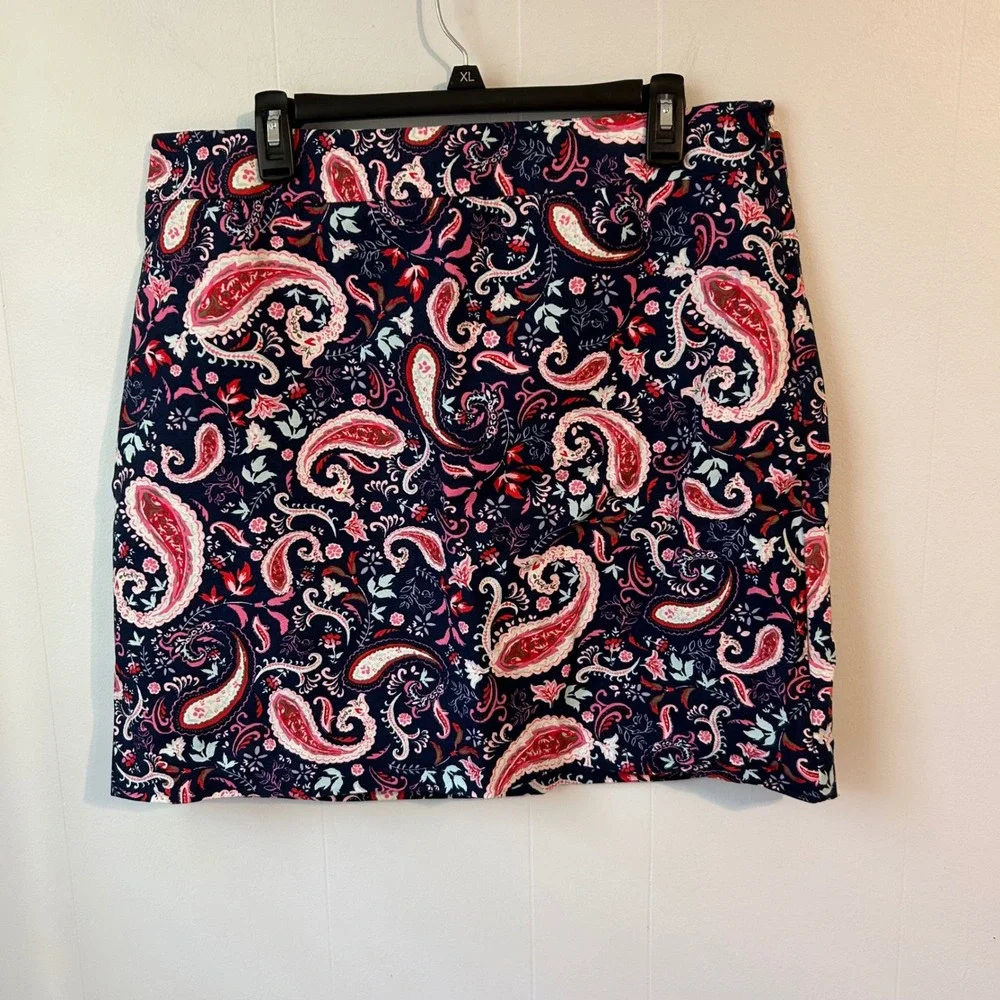 Talbots‎ Womens Navy Blue Pink Paisley Cotton Blend Pencil Skirt Size 14